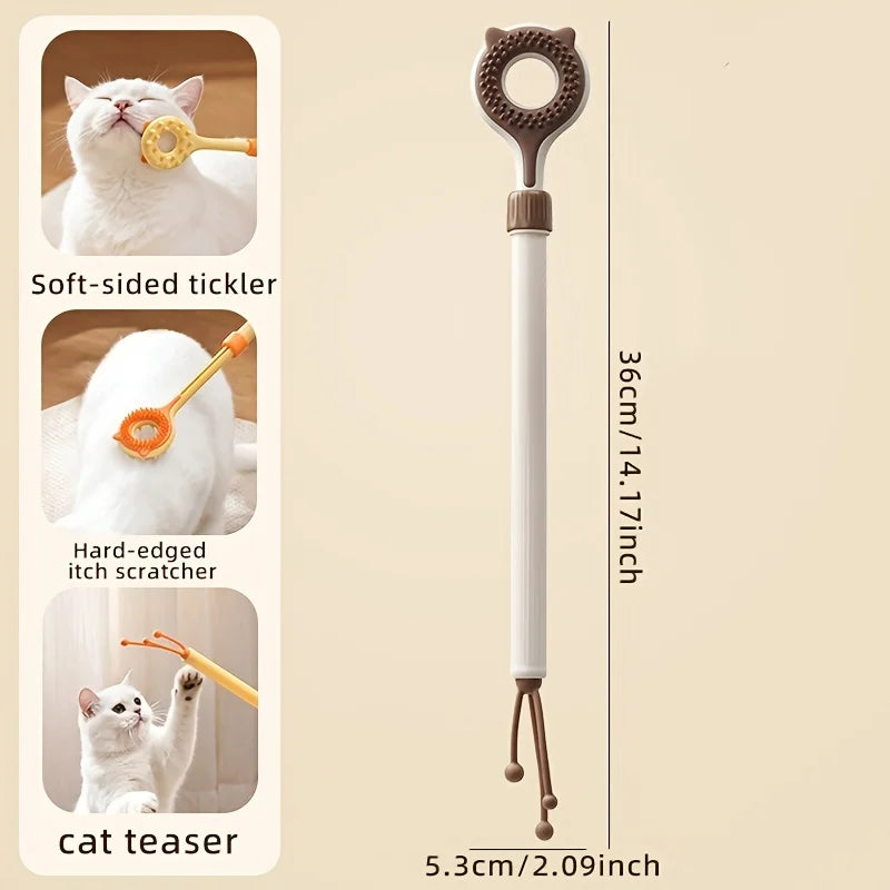 2 in 1 Retractable Cat Tickler Double Sided Massager Cat Teaser Wand Interactive Kitten Grooming Toy Relieve Itching Pet Play