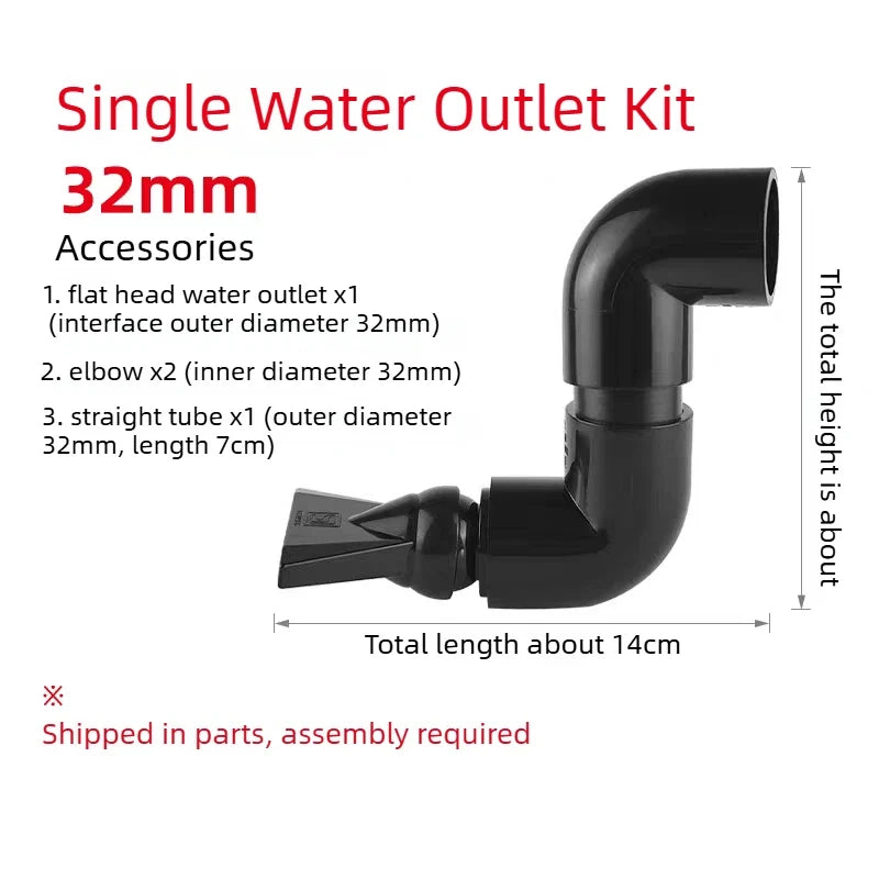 Black Aquarium Duckbill Outlet Dual Water Outlet Kit for Side/Back/Sump Filter & Stream Tank  Adjustable Direction Wave Nozzle