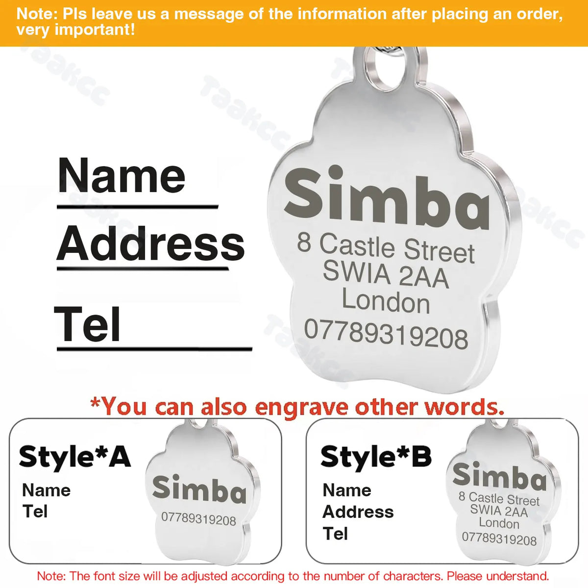 Engraved Puppy Pet ID Name Collar Tag Free Personalized Dog Cat Plate Tags Alloy Love Paw Glitter Pendant Pets Dogs Accessories