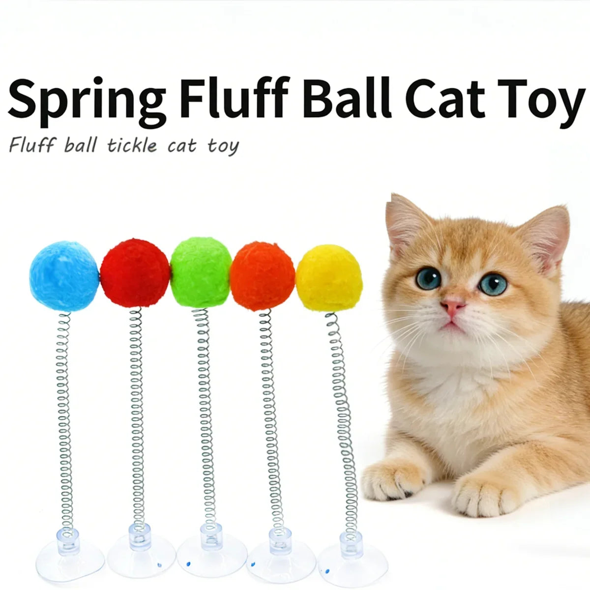 1 Pc Cat Fur Ball Spring Toy Suction Cup Pet Interactive Toy Fun-colored Cat Teaser Stick