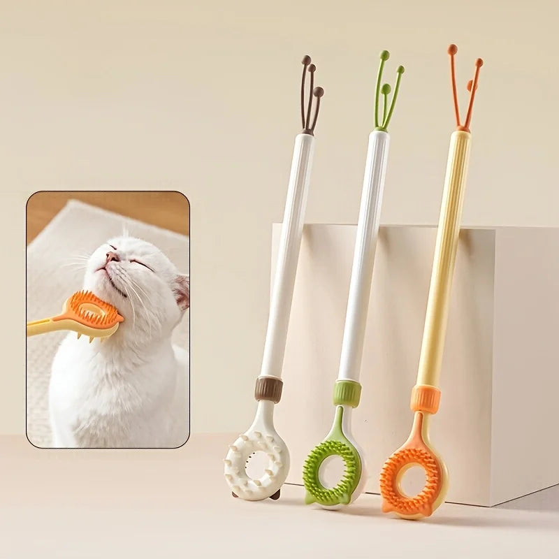 2 in 1 Retractable Cat Tickler Double Sided Massager Cat Teaser Wand Interactive Kitten Grooming Toy Relieve Itching Pet Play