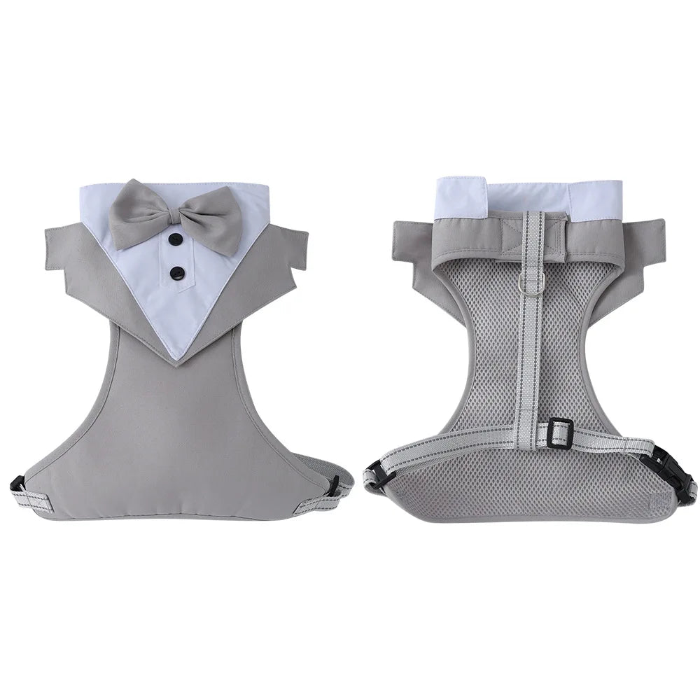 Dog Tuxedo Harness Engagement Birthday Valentines Wedding Costume Adjustable Bow Tie Pet Vest Harness for Small Medium Dogs
