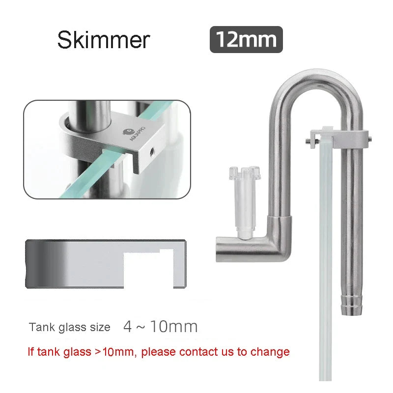 AQUAPRO Mini Skimmer Stainless Steel Inlet Outlet Pipes Inflow Outflow Shrimp Water Filter Aquarium Fish Tanks Accessories