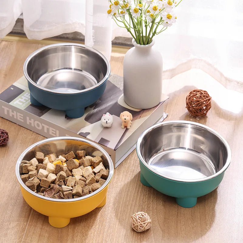 1PC Four-Legged Solid Color Stainless Steel Pet Dog Bowl And Cat Bowl For Indoor And Outdoor Use