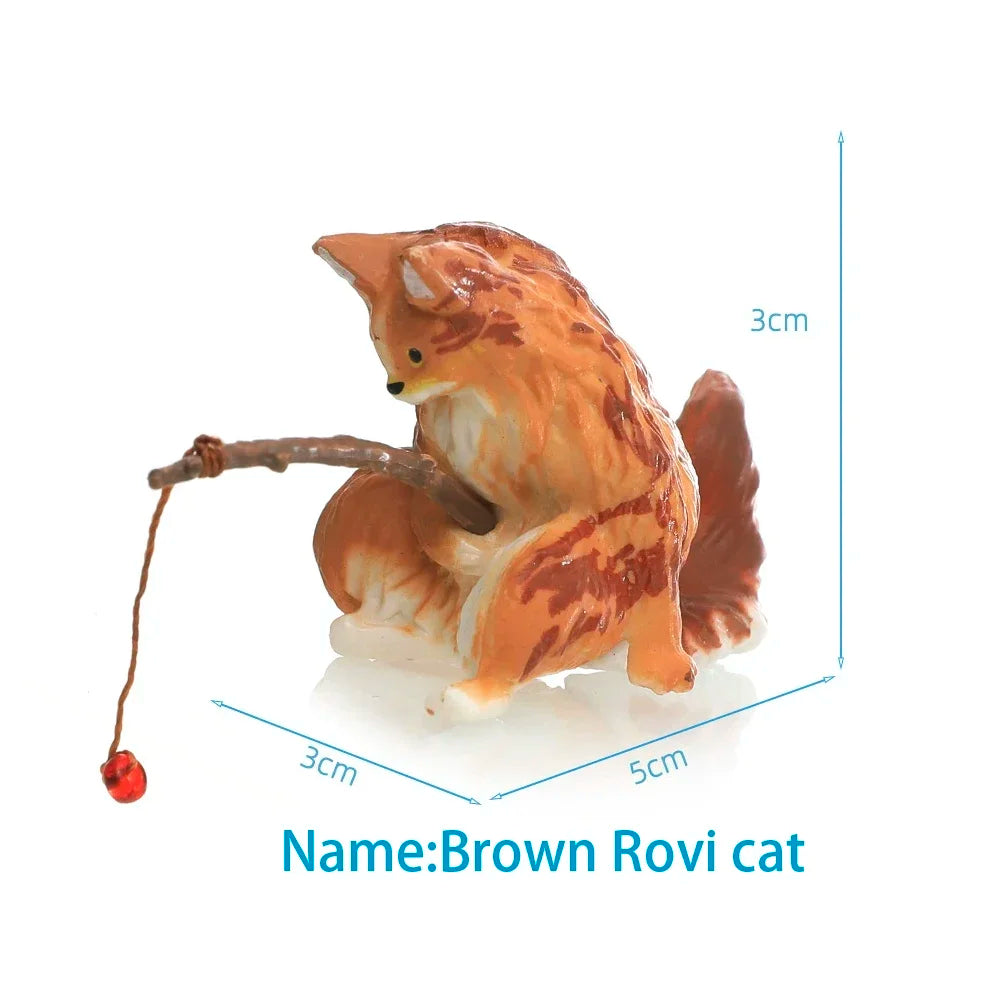 Fish Tank Side Small Resin Cartoon Fishing Cat Kitten Hanging Creative Fun Micro Landscape Office Ornaments Aquarium Decoration