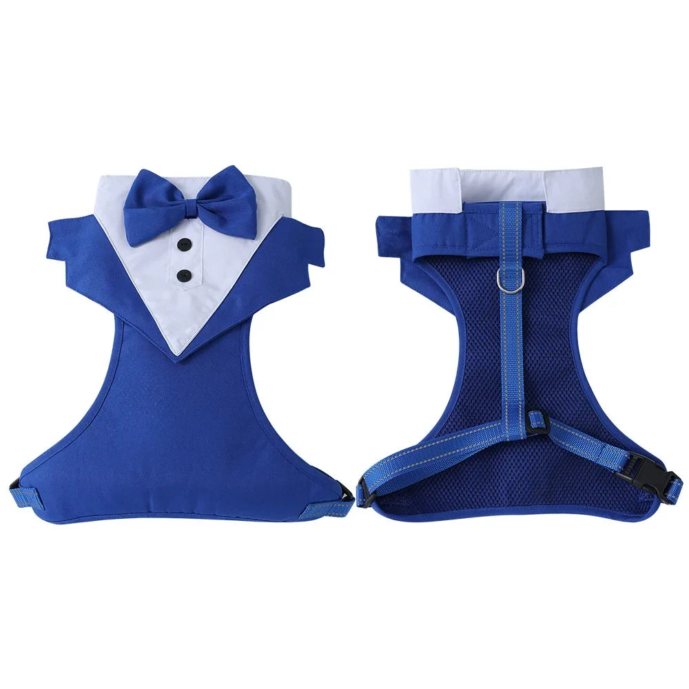 Dog Tuxedo Harness Engagement Birthday Valentines Wedding Costume Adjustable Bow Tie Pet Vest Harness for Small Medium Dogs