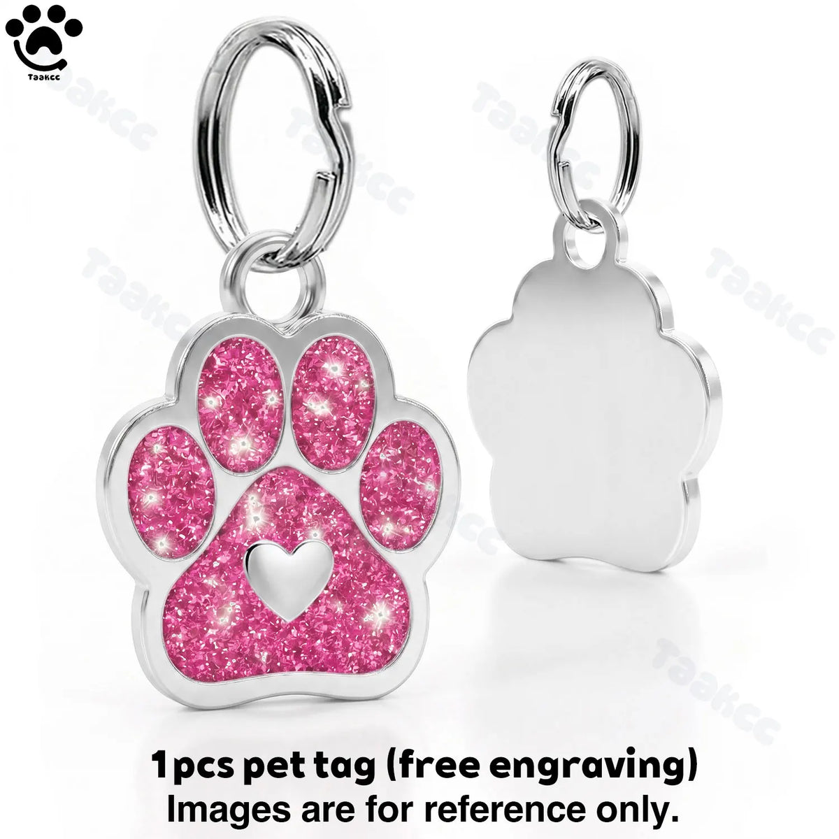Engraved Puppy Pet ID Name Collar Tag Free Personalized Dog Cat Plate Tags Alloy Love Paw Glitter Pendant Pets Dogs Accessories