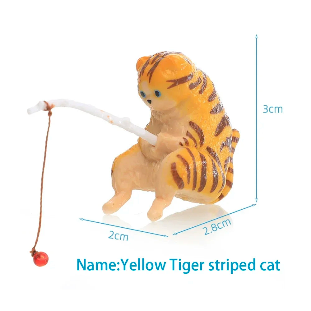 Fish Tank Side Small Resin Cartoon Fishing Cat Kitten Hanging Creative Fun Micro Landscape Office Ornaments Aquarium Decoration