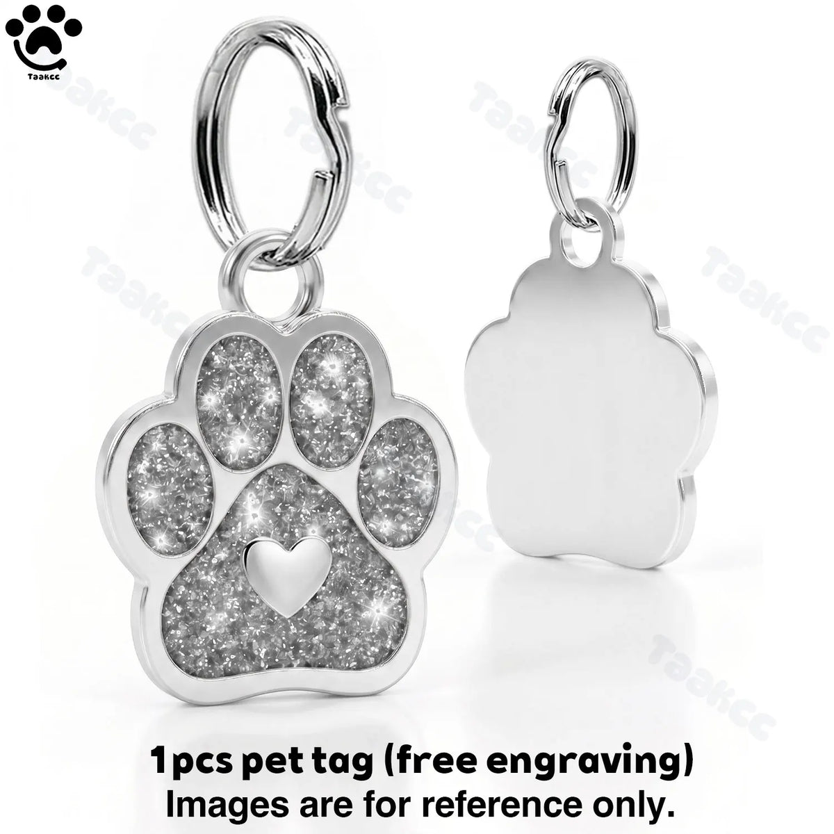 Engraved Puppy Pet ID Name Collar Tag Free Personalized Dog Cat Plate Tags Alloy Love Paw Glitter Pendant Pets Dogs Accessories