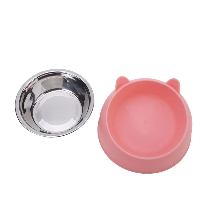 Cat Bowl Lovely Creative Inclined Kitten Puppy Food Feeding Bowls Stainless Steel Cats Drinking Feeder Pet Dogs Cats Feeders