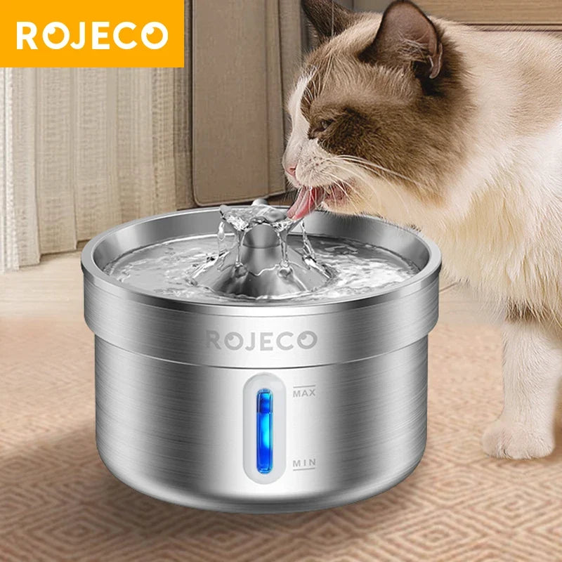 ROJECO Stainless Steel Pet Drinking Fountain Auto Cat Water Fountain Smart Pet Water Dispenser with Pump for Dog Cat Drink Bowl