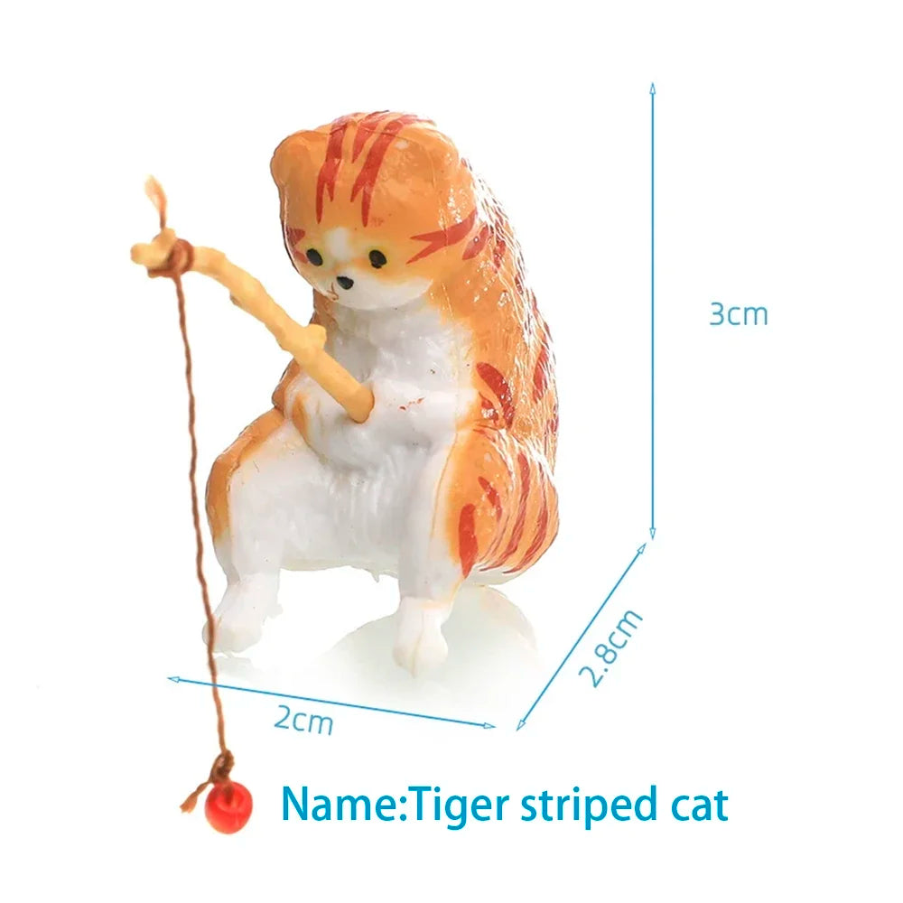 Fish Tank Side Small Resin Cartoon Fishing Cat Kitten Hanging Creative Fun Micro Landscape Office Ornaments Aquarium Decoration
