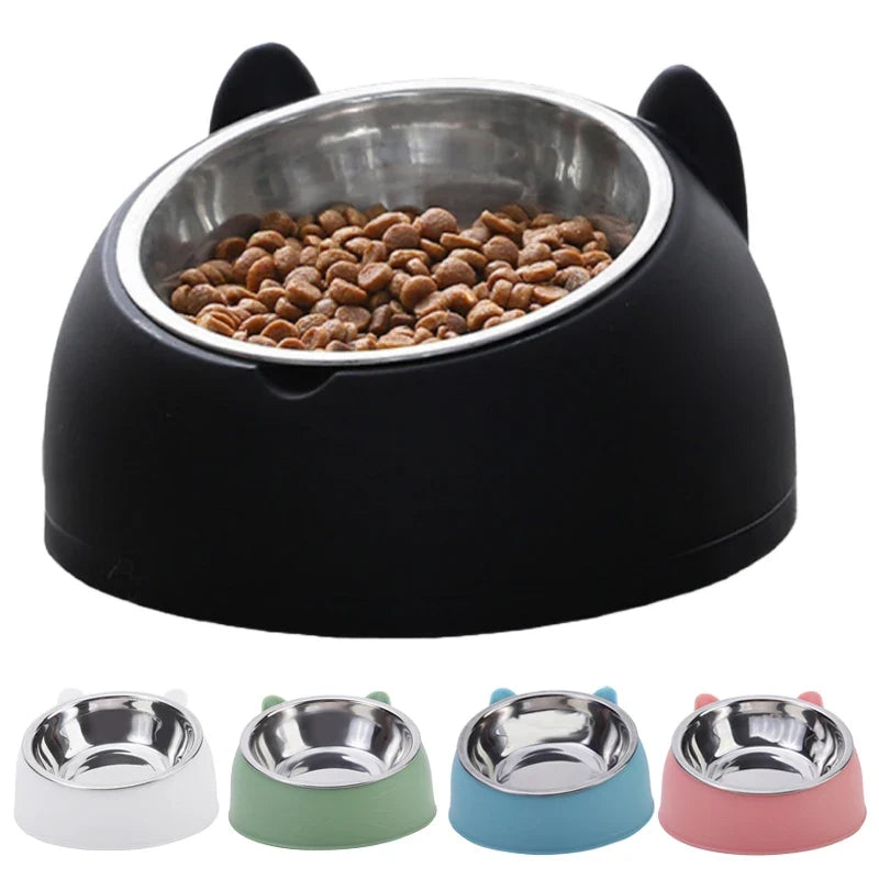 Cat Bowl Lovely Creative Inclined Kitten Puppy Food Feeding Bowls Stainless Steel Cats Drinking Feeder Pet Dogs Cats Feeders