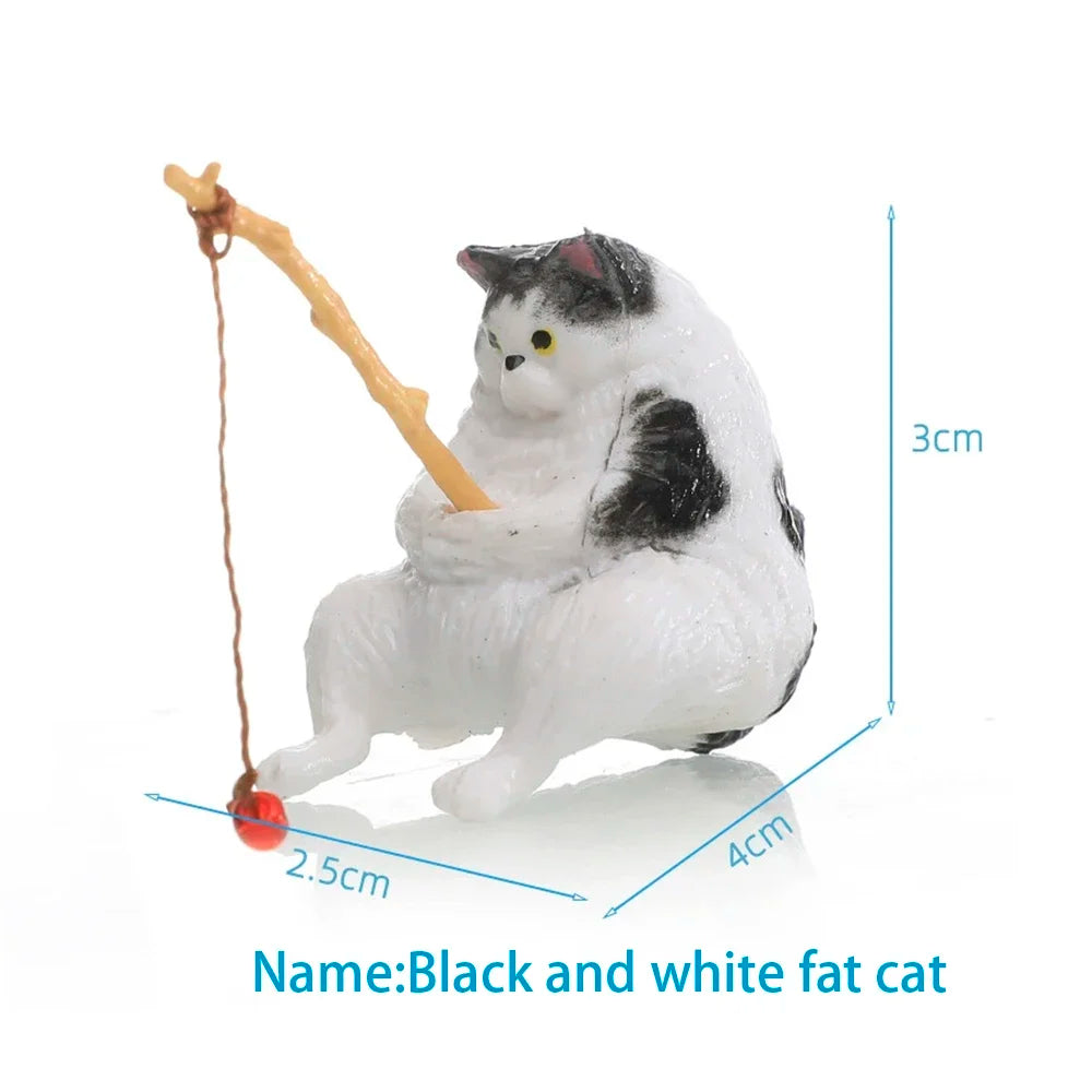 Fish Tank Side Small Resin Cartoon Fishing Cat Kitten Hanging Creative Fun Micro Landscape Office Ornaments Aquarium Decoration