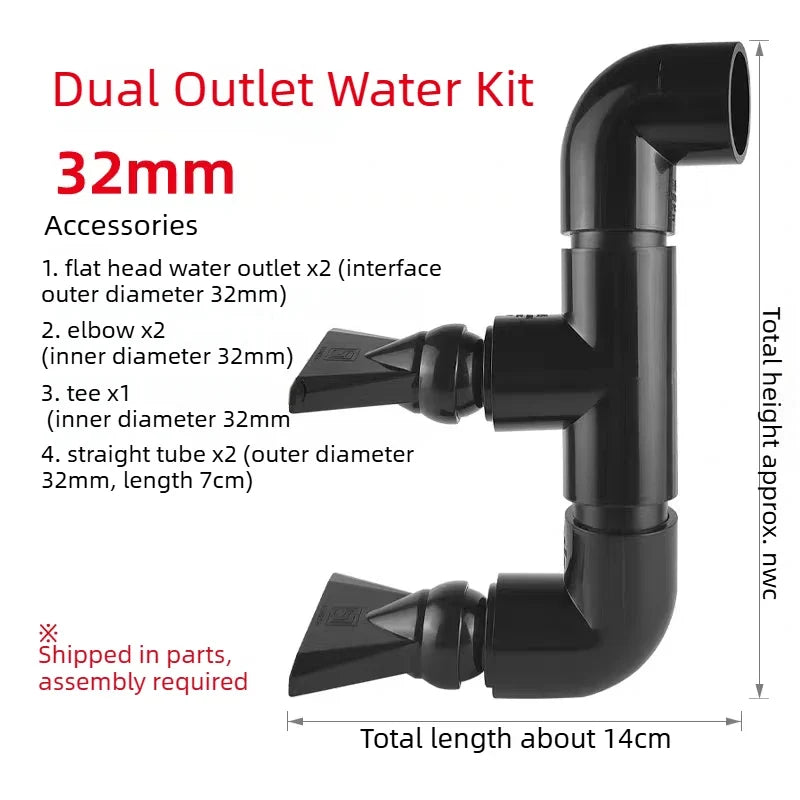 Black Aquarium Duckbill Outlet Dual Water Outlet Kit for Side/Back/Sump Filter & Stream Tank  Adjustable Direction Wave Nozzle