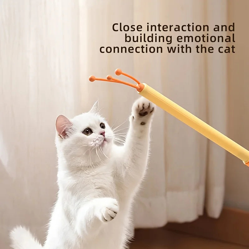2 in 1 Retractable Cat Tickler Double Sided Massager Cat Teaser Wand Interactive Kitten Grooming Toy Relieve Itching Pet Play