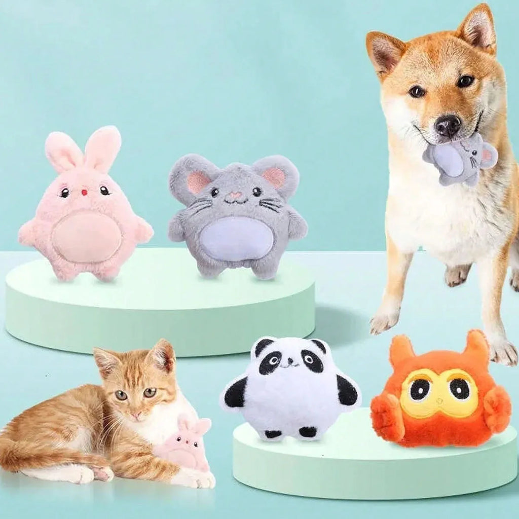 New Plush Doll Mouse Rabbit Cartoon Animal Cat Dog Double Pet Toy Soft Bite-Resistant Self-Exciting Cat Toy