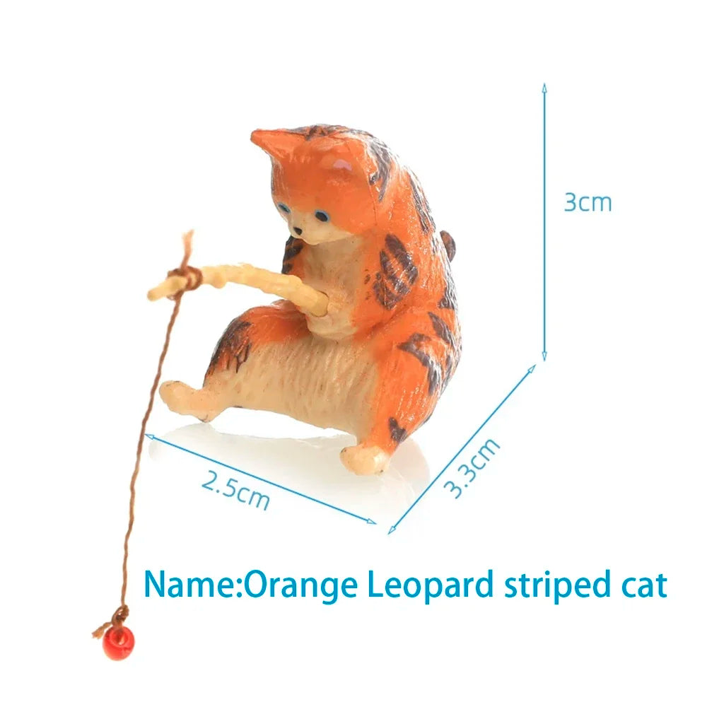 Fish Tank Side Small Resin Cartoon Fishing Cat Kitten Hanging Creative Fun Micro Landscape Office Ornaments Aquarium Decoration