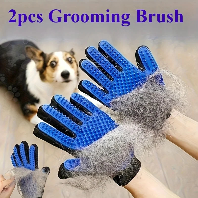 Pet Grooming Gloves 2pcs | Silicone Hair Removal and Massage Gloves, Handheld Hair Remover for Cats and Dogs