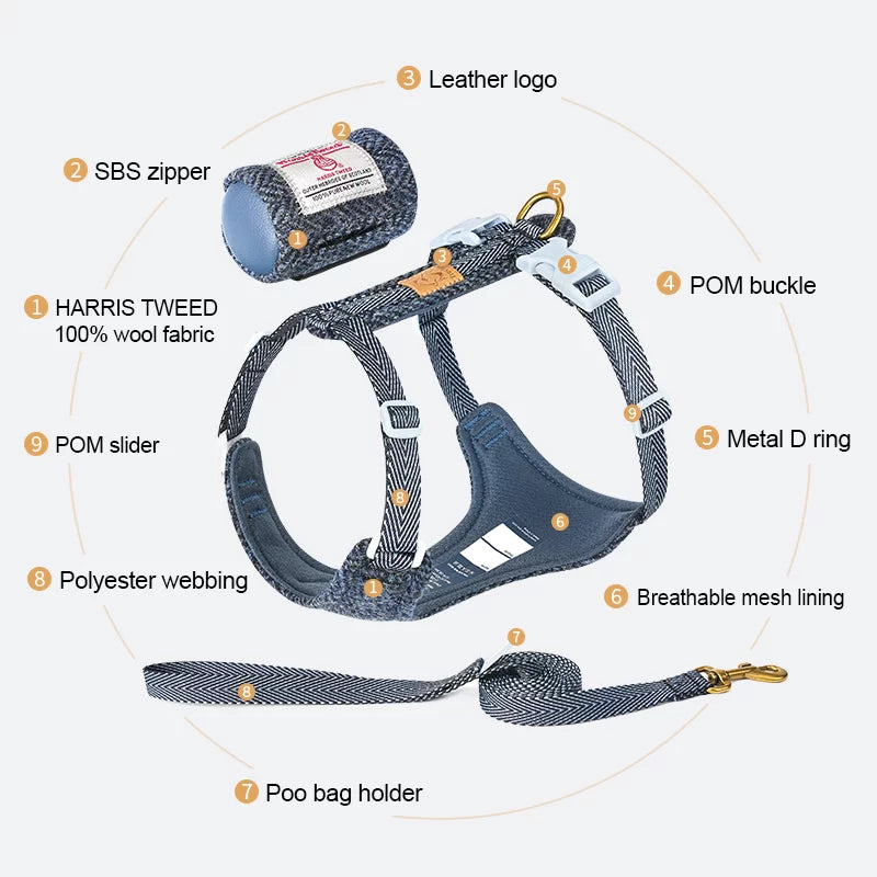 TrueLove Harris Tweed Dog Harness, Leash & Poop Bag Dispenser Set TLH2912