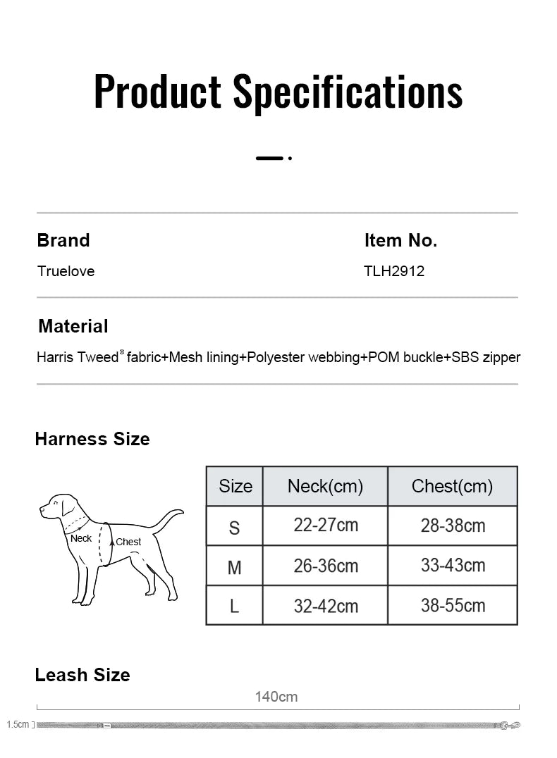 TrueLove Harris Tweed Dog Harness, Leash & Poop Bag Dispenser Set TLH2912