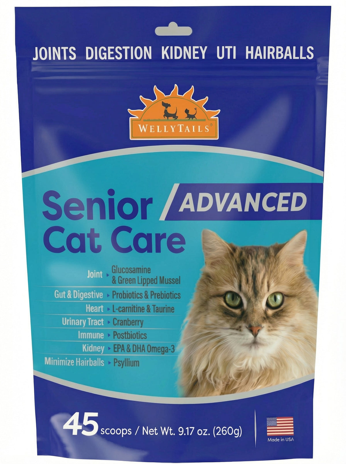 WellyTails Senior Cat Joint Care ADVANCED 45 Scoops 9.17 oz. (260 grams)