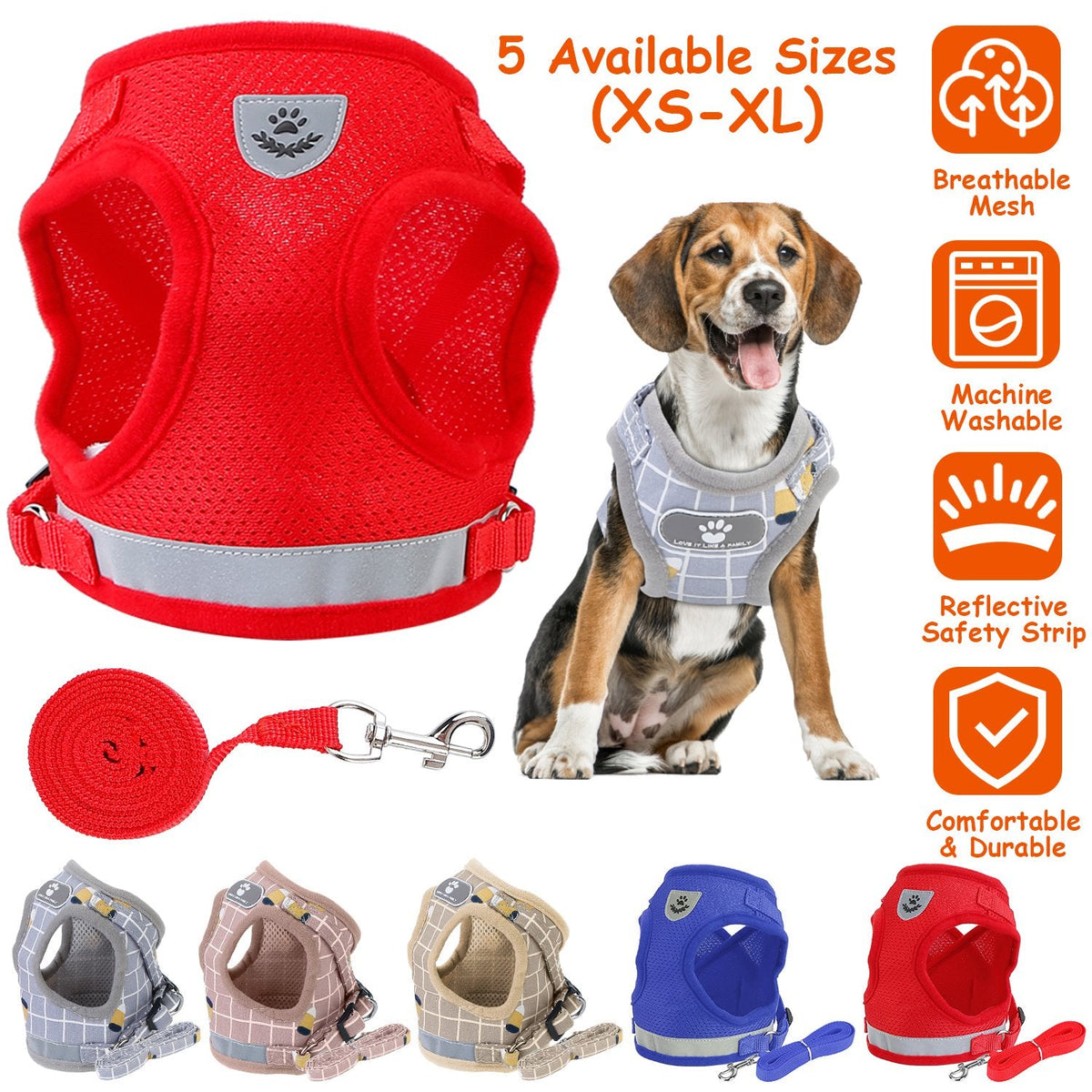 Pet Mesh Harness Dog Leash Set Reflective Chest Strap Adjustable Puppy Vest For Puppies Breeds Dogs Cats Walking Outdoor