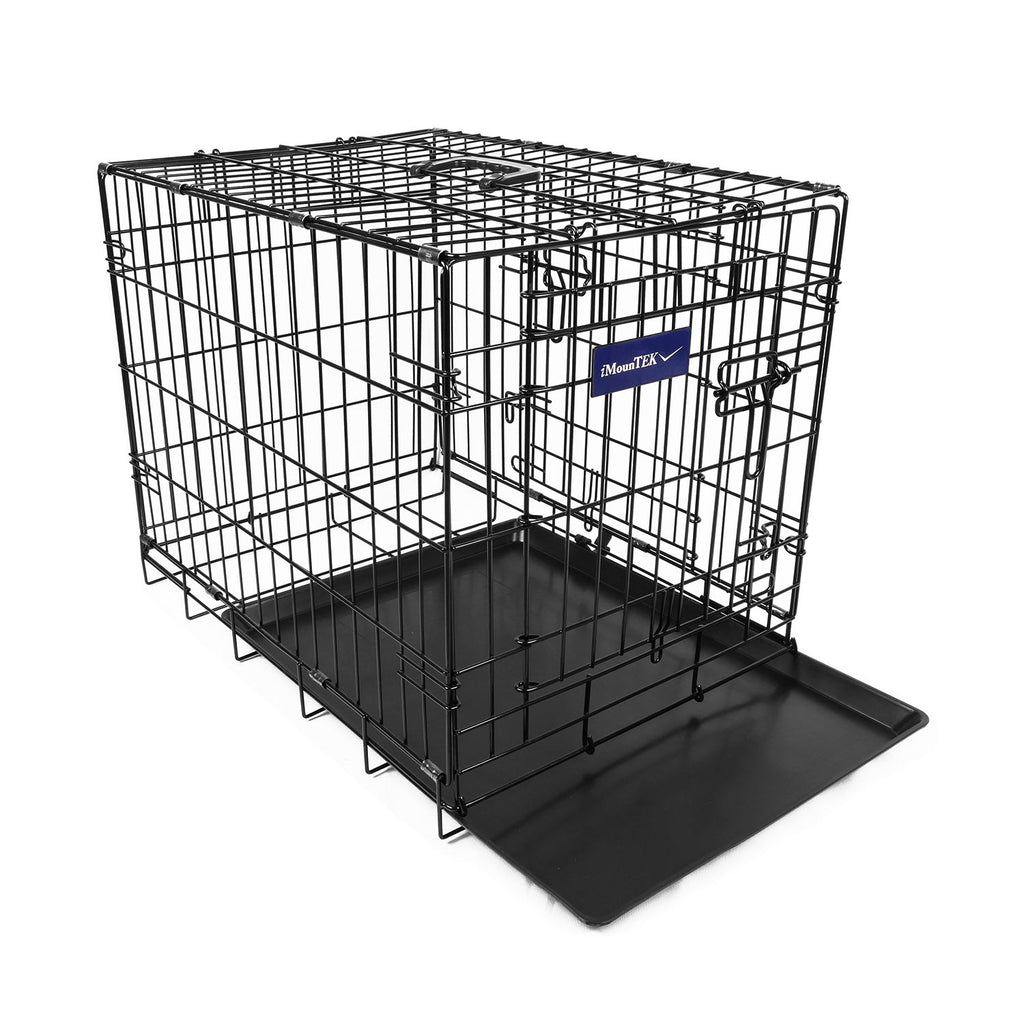 24inches Dogs Crate Folding Metal Pets Crates Double Door Puppy Cage Easy Set Up