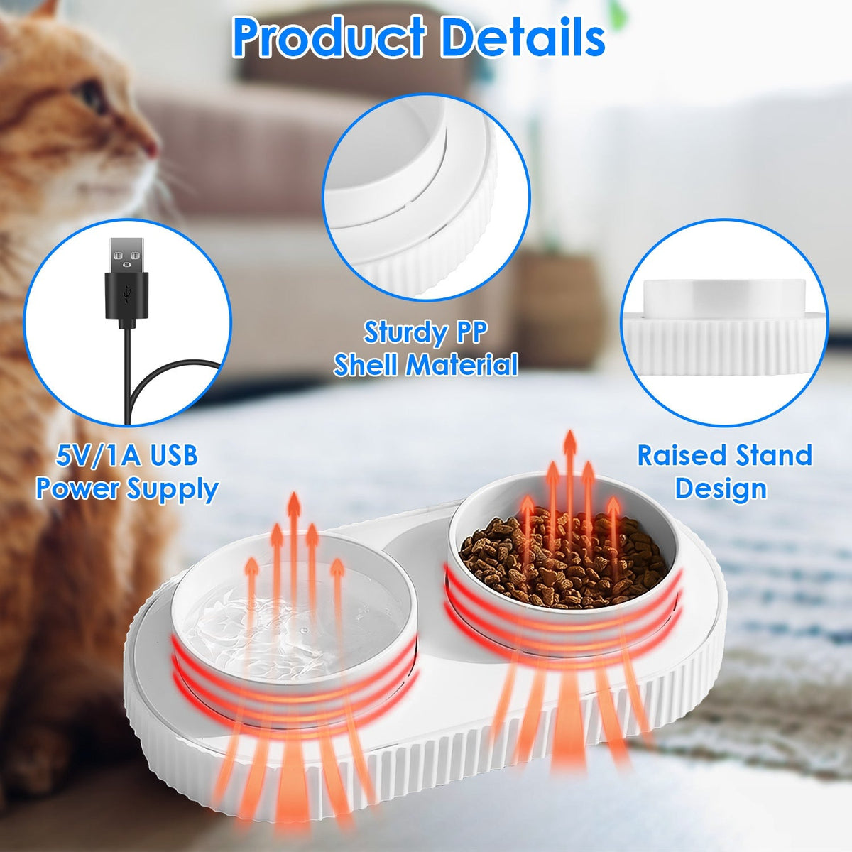 Heated Water Bowl For Dogs And Cats Ceramic Heated Pet Water Bowl Food Warmer USB Powered Thermal Pet Bowl Provide Fresh Non Freezing Drinkable Water