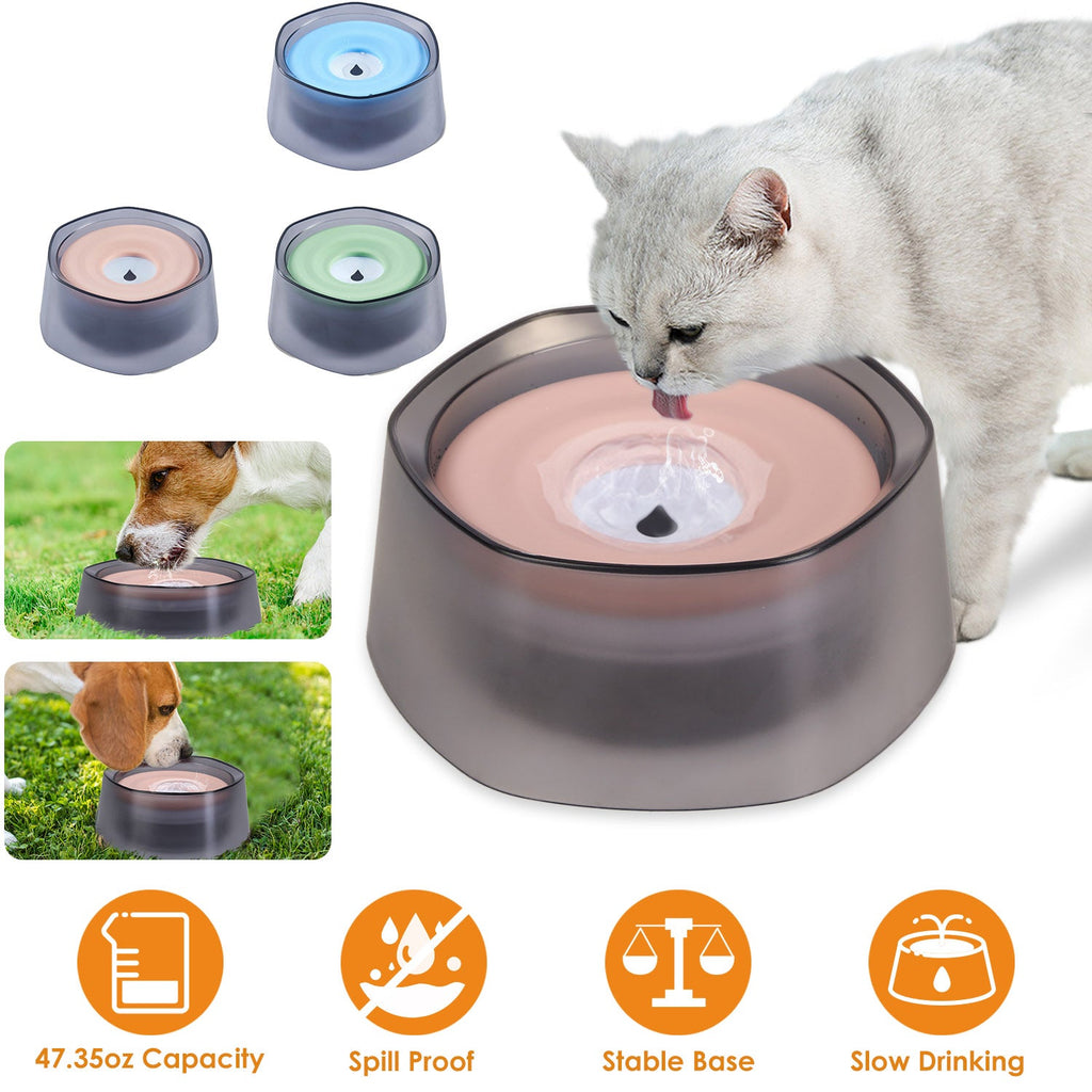 No Spill Dog Cat Water Bowl Spill Proof Slow Water Feeder 47.35oz Pet Water Dispenser Travel Dog Bowl for Dogs/Cats/Pets