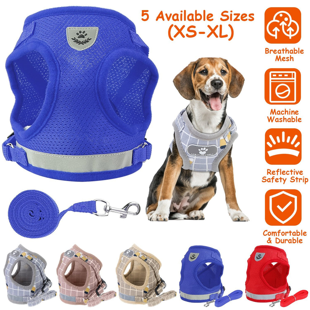 Pet Mesh Harness Dog Leash Set Reflective Chest Strap Adjustable Puppy Vest For Puppies Breeds Dogs Cats Walking Outdoor