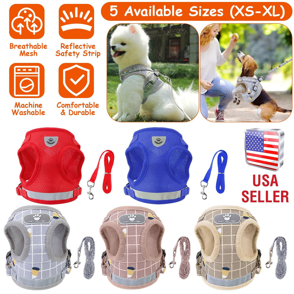 Pet Mesh Harness Dog Leash Set Reflective Chest Strap Adjustable Puppy Vest For Puppies Breeds Dogs Cats Walking Outdoor