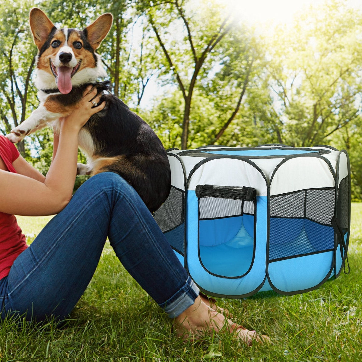 Portable Foldable Pet Tent Exercise Pen Kennel Removable Zipper Top and Bottom Water Resistant Indoor Outdoor Use For Dogs Cats Other Pets