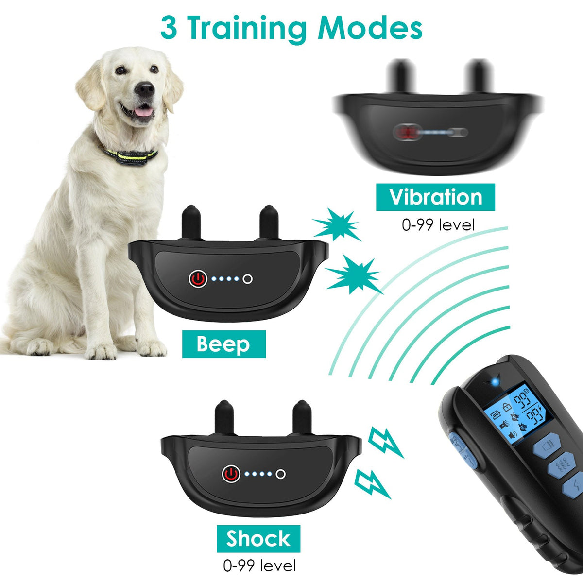 Dog Training Collar with Remote Rechargeable Electronic Shock Collar for Dogs Beep Vibration Shock for small Medium Large Dogs