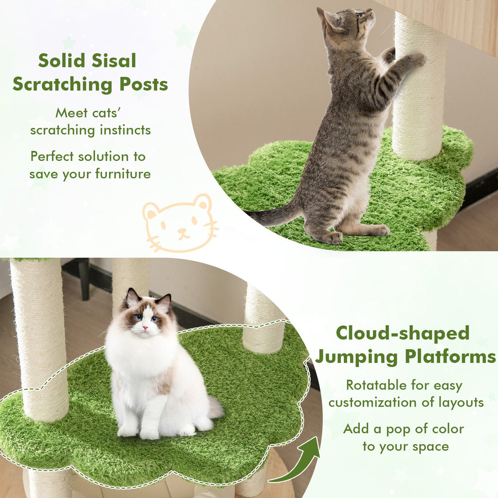 55 Inch Tall Cat Climbing Stand with Sisal Scratching Posts and Soft Cat Bed for Indoor Kittens-Green