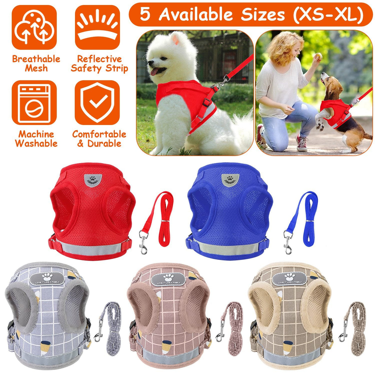 Pet Mesh Harness Dog Leash Set Reflective Chest Strap Adjustable Puppy Vest For Puppies Breeds Dogs Cats Walking Outdoor