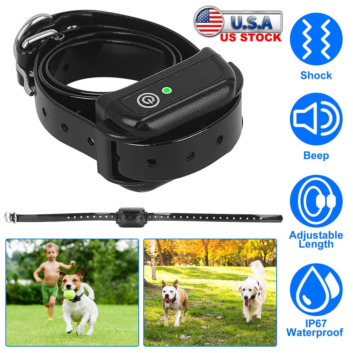 Electric Dog Training Collar Rechargeable Receiver Beep Shock for small Medium Large Dogs