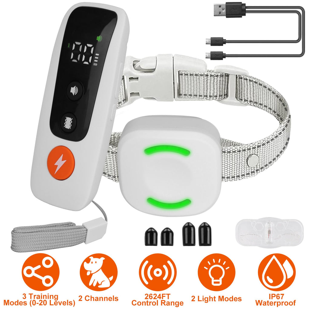 Electric Remote Training Collar IP67 Waterproof Rechargeable Dog Training System with Light Beep Vibration Shock 2624FT Range Fit for All Dogs 10-150L