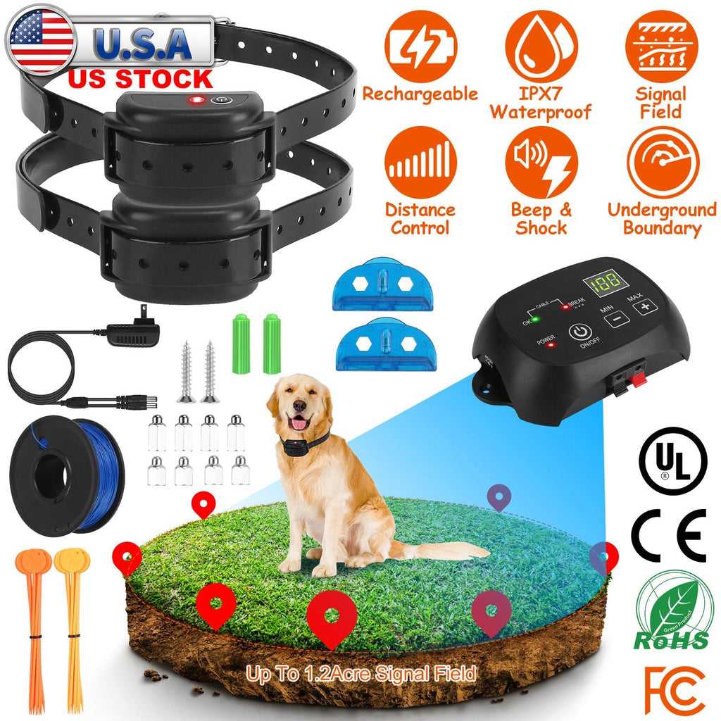 Dog Fence System Pet Containment System with 100 Adjustable Levels 2 Receivers IPX7 Waterproof Rechargeable Underground Fence for Small Medium Large D