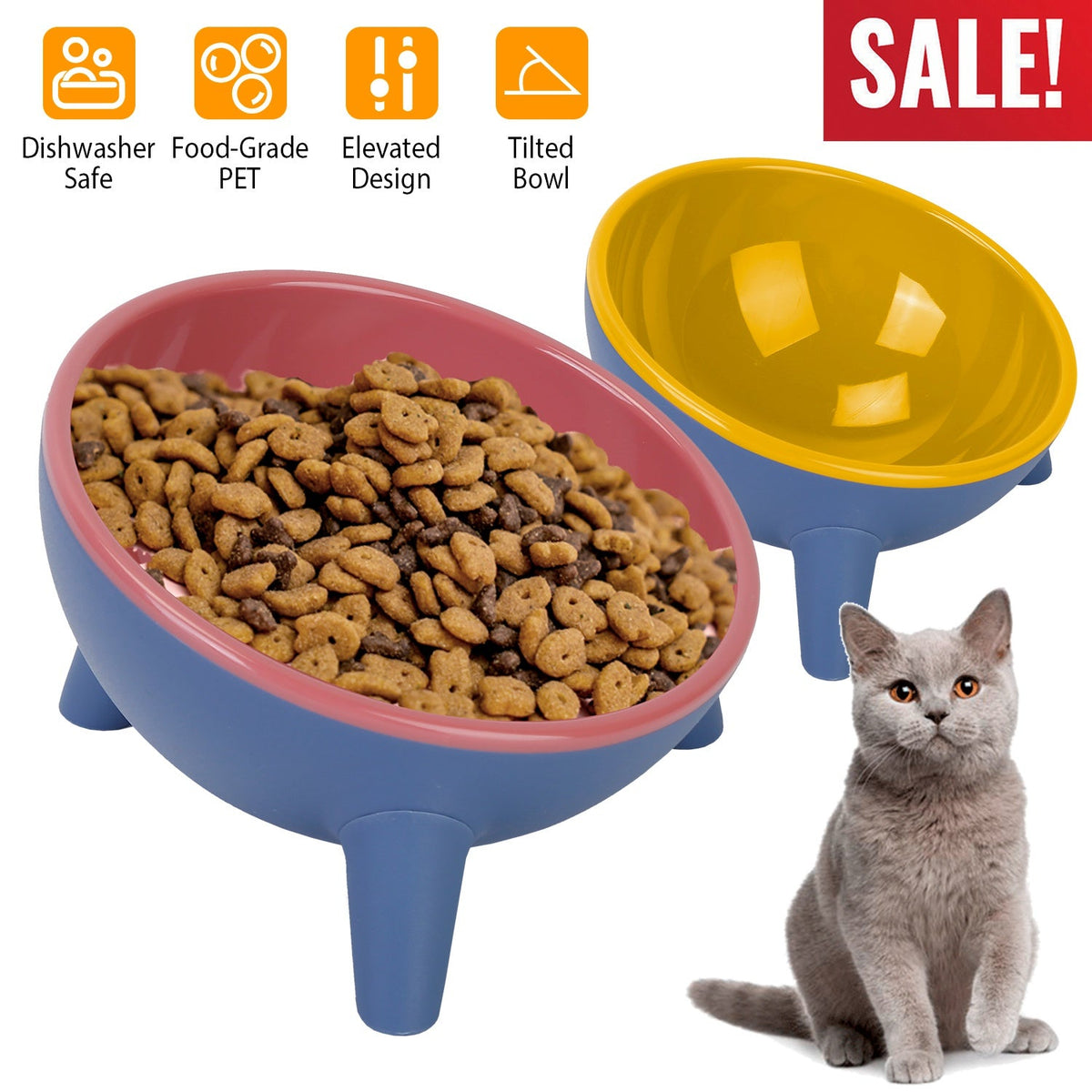 Raised Tilted Elevated Cat Food Bowl Pet Backflow Prevention Water Dish Feeding Bowl for Cats Small Dogs