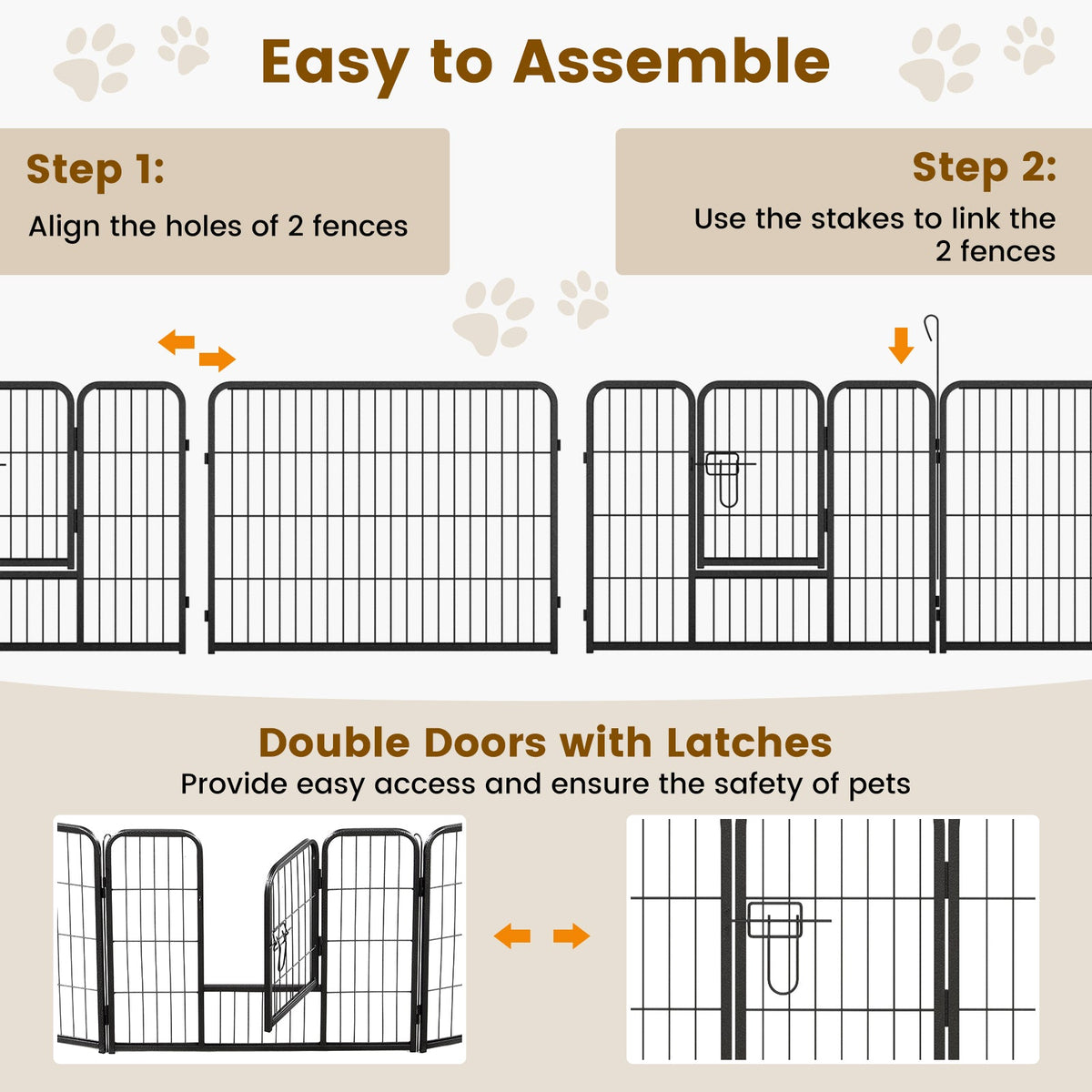 16 Panel 24/32/40 Inches Height Dog Playpen with Lock and Large Door-24 inches