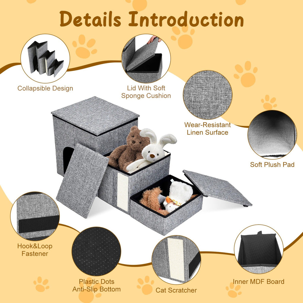 4-in-1 Foldable Pet Stairs with Storage, Scratcher & Pet House