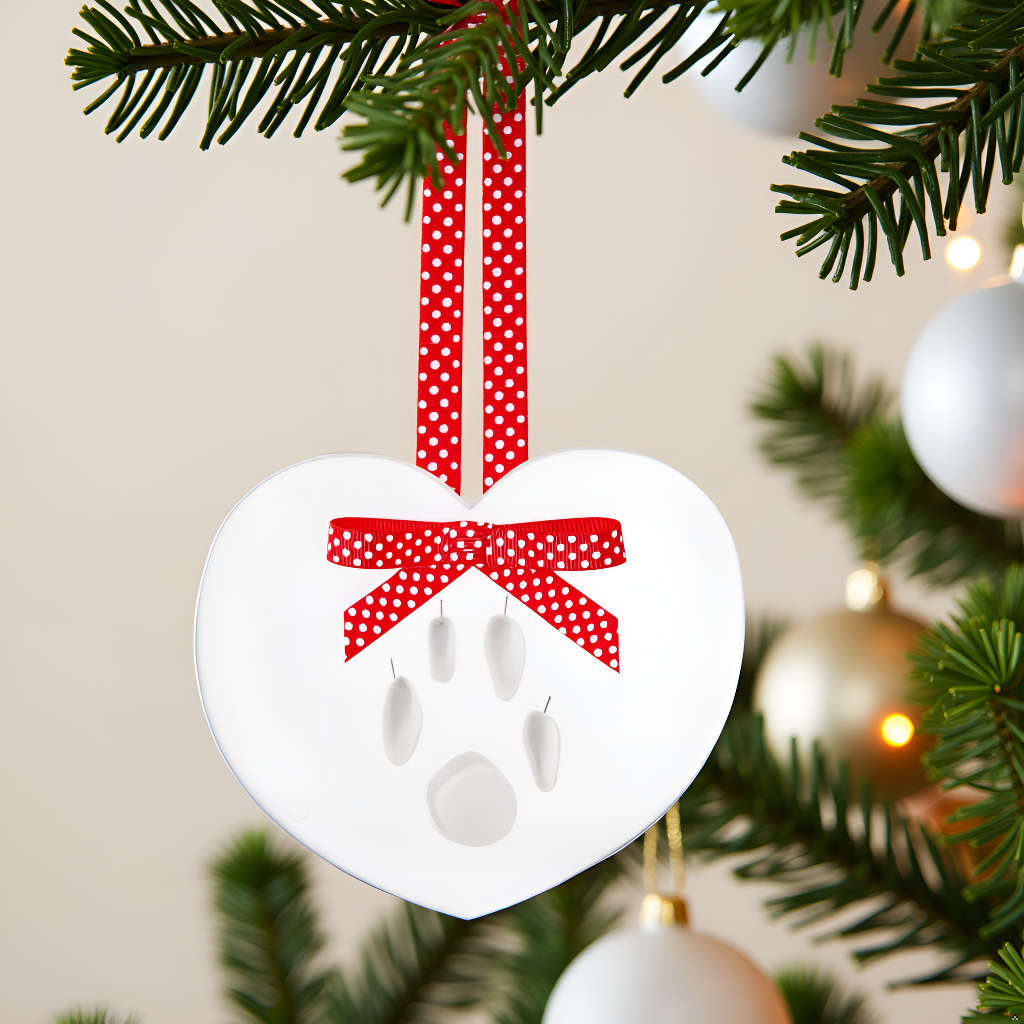 Pawprints Keepsake Hanging Holiday Ornament, Heart Shape