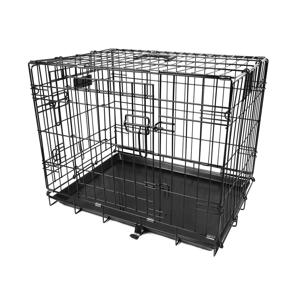 24inches Dogs Crate Folding Metal Pets Crates Double Door Puppy Cage Easy Set Up