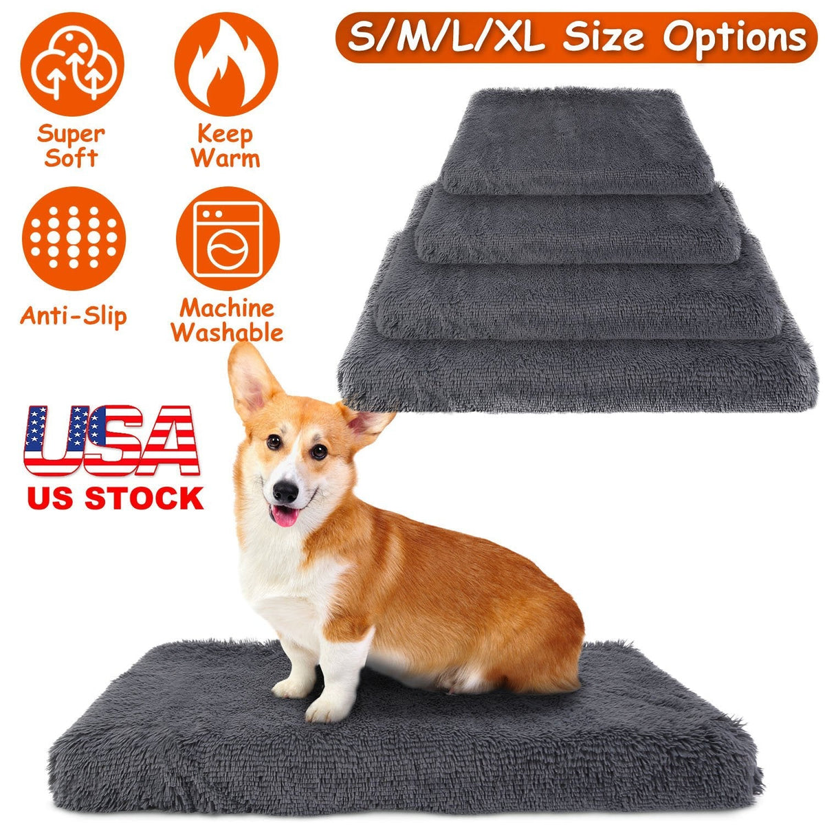 Dog Bed Soft Plush Cushion Cozy Warm Pet Crate Mat Dog Carpet Mattress with Long Plush for S/M Dogs