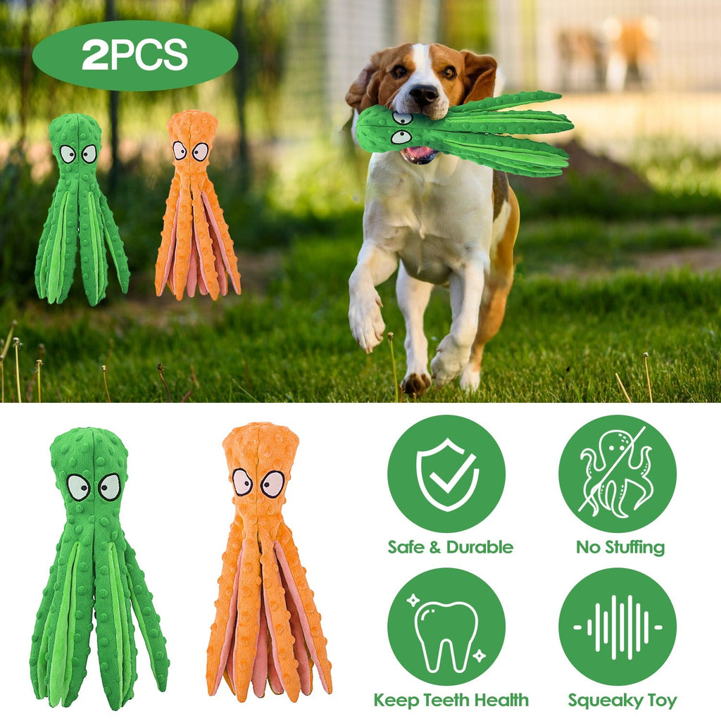 2Pcs Squeaky Dog Toys No Stuffing Crinkle Plush Octopus Dog Teething Toy Interactive Dog Toy Dog Training Toy For Puppy Small Medium Large Dog