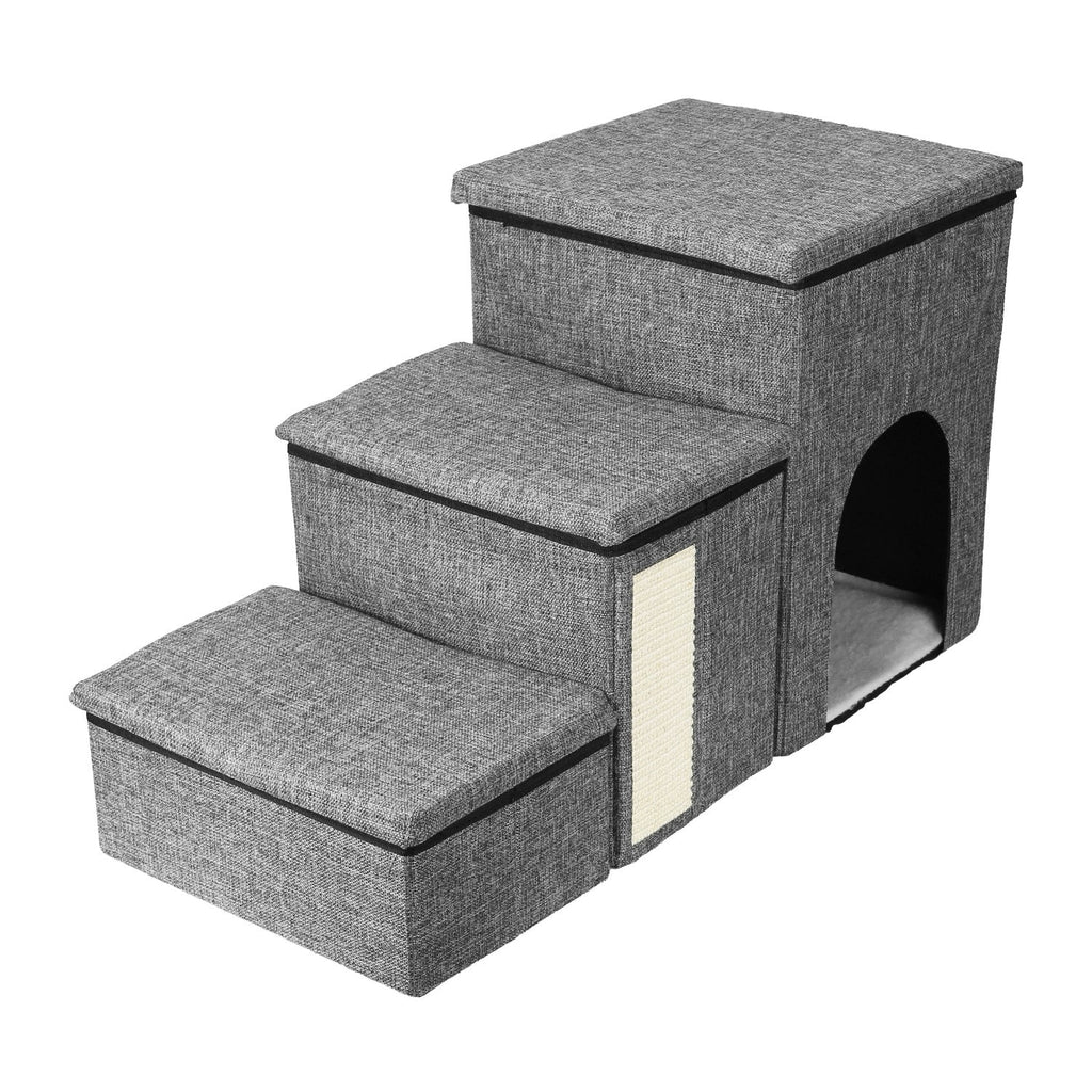 4-in-1 Foldable Pet Stairs with Storage, Scratcher & Pet House