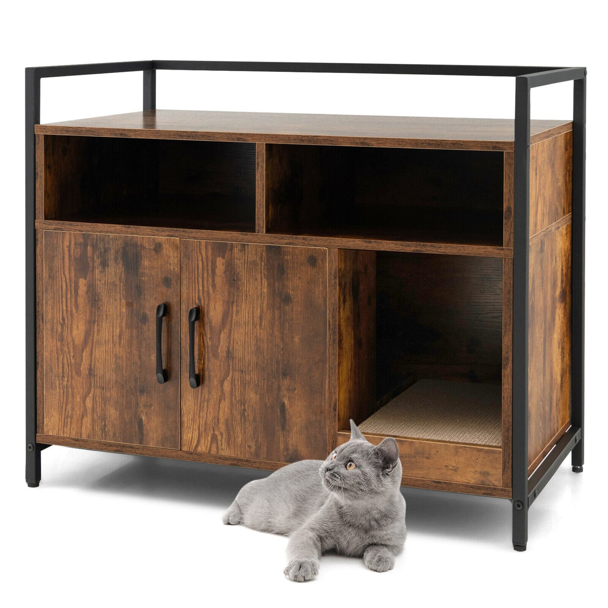 Hidden Cat Washroom with Double Doors and Scratch Cardboard-Coffee