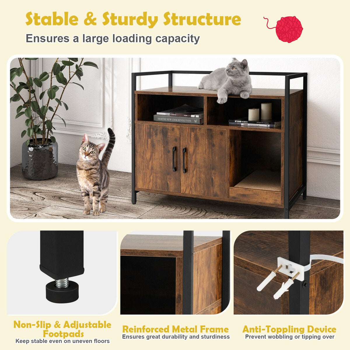 Hidden Cat Washroom with Double Doors and Scratch Cardboard-Coffee
