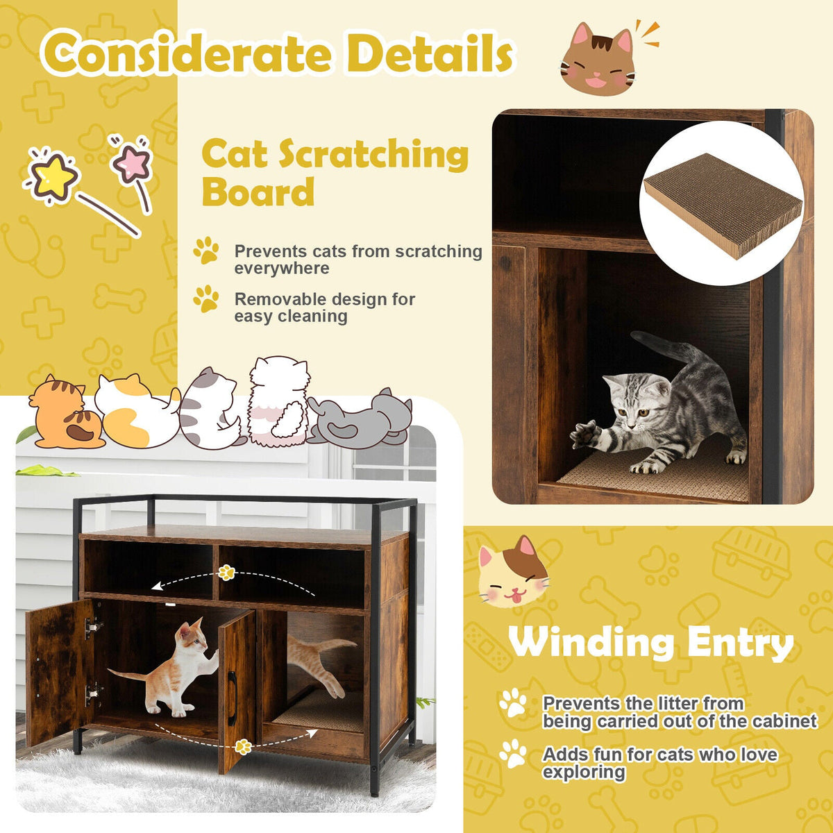 Hidden Cat Washroom with Double Doors and Scratch Cardboard-Coffee